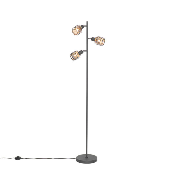 Design floor lamp black with gold 3-light - Noud