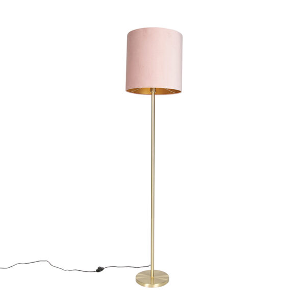 Romantic floor lamp brass with pink shade 40 cm - Simplo