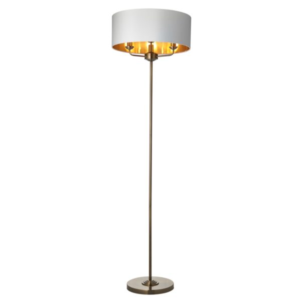 Highclere 3 Light Floor Lamp In Antique Brass Finish And Vintage White Shade