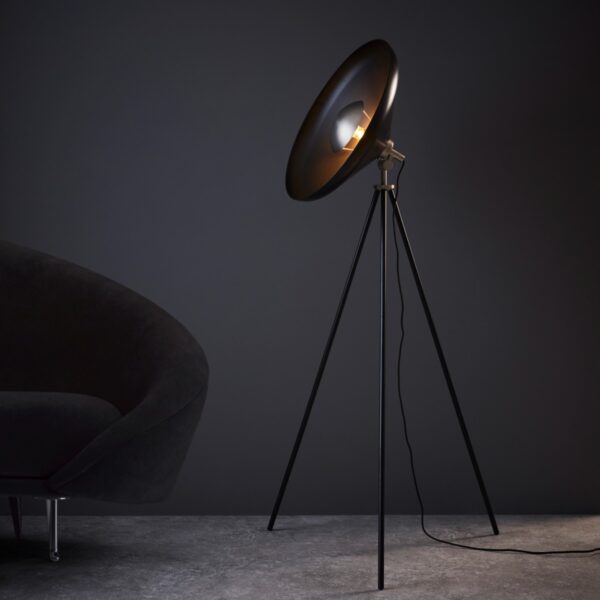 Industrial Floor Lamp In Matt Black Finish And Matt Nickel Detail