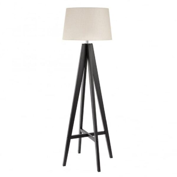 Searchlight 3540BR 1 Light Floor Lamp In Dark Wood With Cream Linen Shade