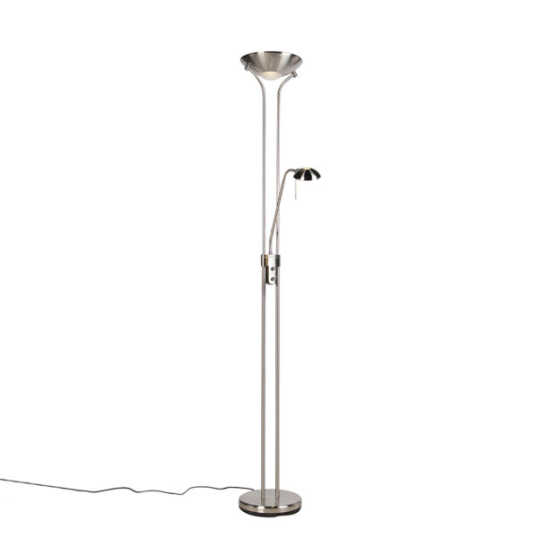 Steel floor lamp with reading lamp incl. LED and dimmer - Diva 2