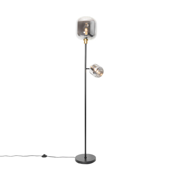 Floor lamp black with gold with smoke glass 2 lights - Zuzanna