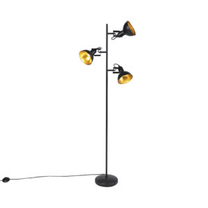 Industrial floor lamp black with gold 3-lights – Tommy