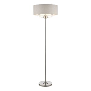 Laura Ashley Sorrento 3 Light Floor Lamp in Satin Nickel with Natural Shade