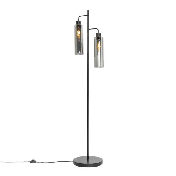Modern floor lamp black with smoke glass 2 lights - Stavelot