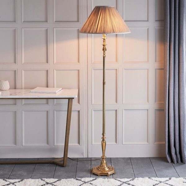 Asquith Beige Fabric Shade Floor Lamp In Brass