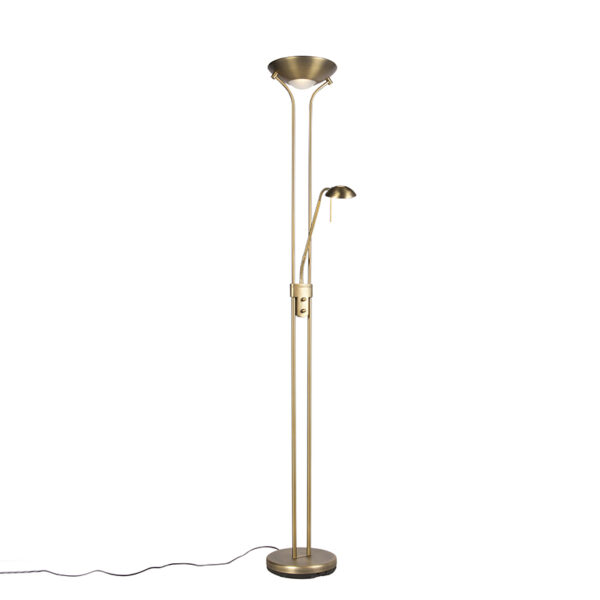 Bronze floor lamp with reading lamp incl. LED and dimmer - Diva 2