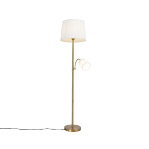 Classic floor lamp bronze fabric shade white with reading lamp – Retro