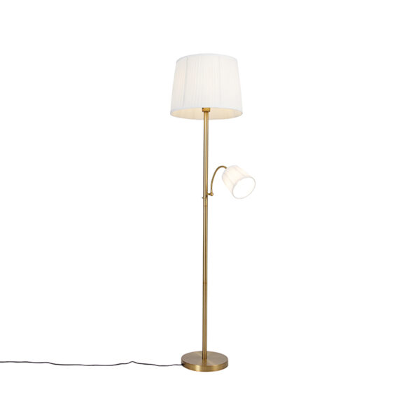 Classic floor lamp bronze fabric shade white with reading lamp - Retro