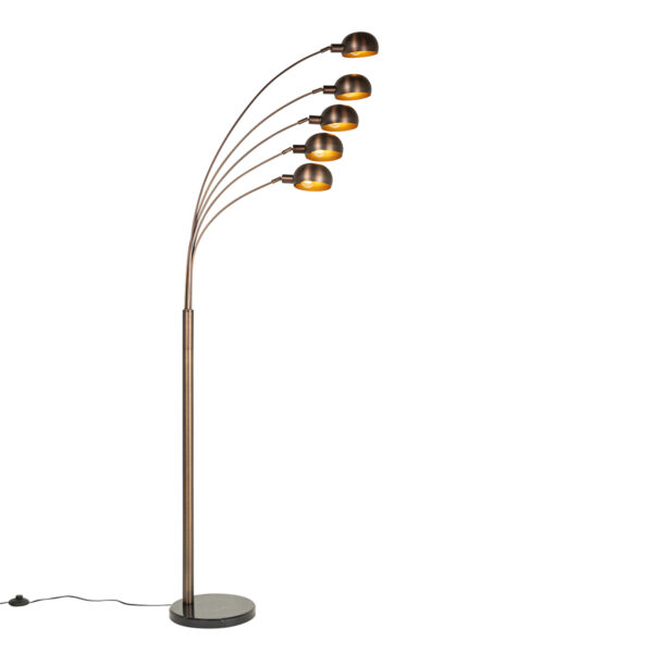 Design floor lamp dark bronze with gold 5 lights - Sixties Marmo