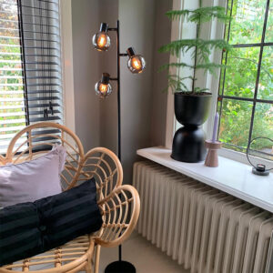 Smart floor lamp black with smoke glass incl. 3 WiFi P45 – Vidro
