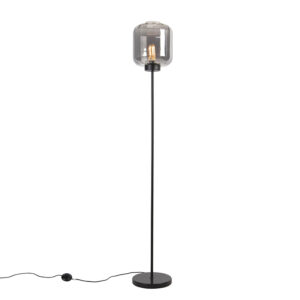 Design floor lamp black with smoke glass – Qara