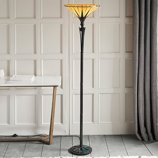 Dark Star Tiffany Glass Uplighter Floor Lamp In Dark Bronze