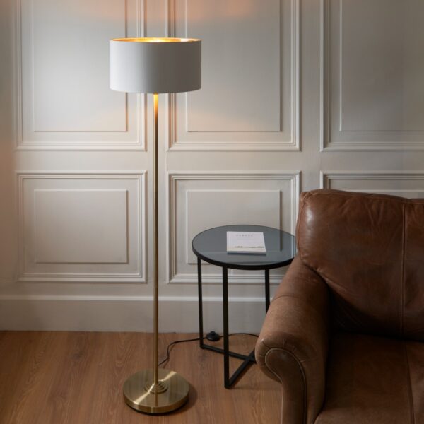 Endon 112571 Highclere Floor Lamp In Antique Brass With Vintage White Shade