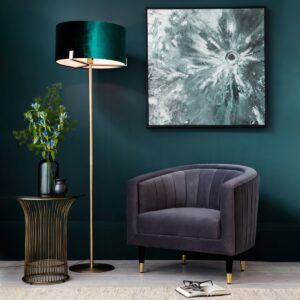 Endon 95838 Hayfield Floor Lamp In Matt Antique Brass Finish With Green Velvet Shade