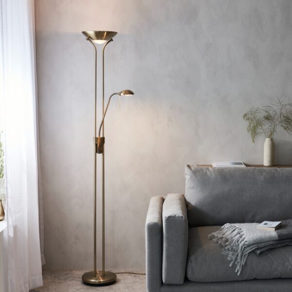 Endon Rome LED Mother And Child Floor Lamp In Antique Brass Finish