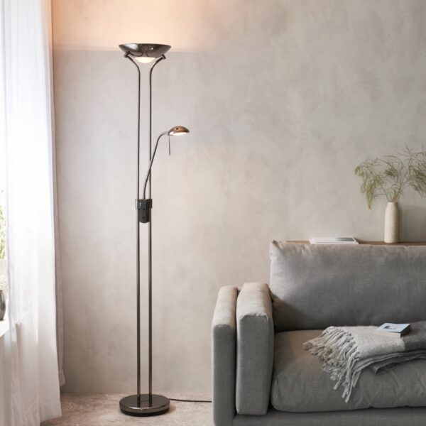 Endon Rome LED Mother And Child Floor Lamp In Black Chrome Finish