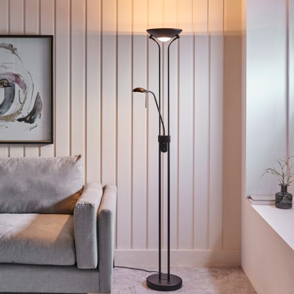 Endon Rome LED Mother And Child Floor Lamp In Matt Black Finish