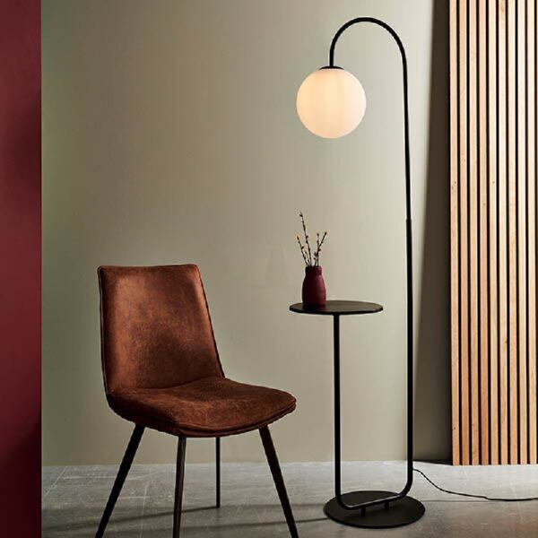 Hamden Opal Glass Shade Floor Lamp In Satin Black