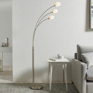 Jeddah 5 Light White Shades Floor Lamp In Satin Nickel