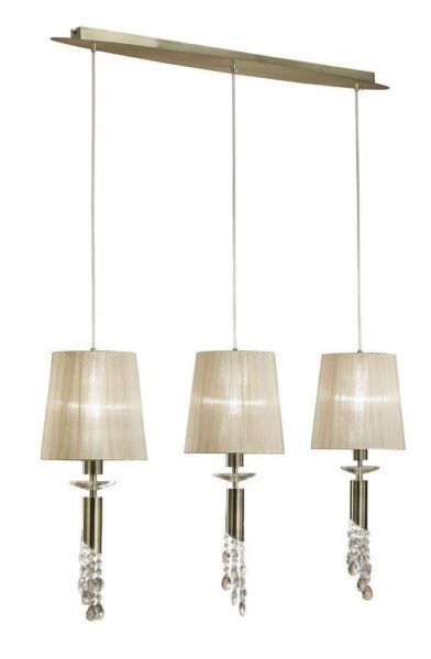 Mantra M3875 Tiffany 3+3 Light Linear Pendant In Antique Brass With Soft Bronze Shades