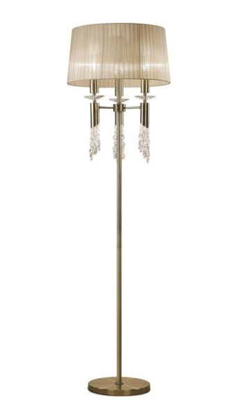 Mantra M3889 Tiffany 3+3 Light Floor Light In Antique Brass With Soft Bronze Shade