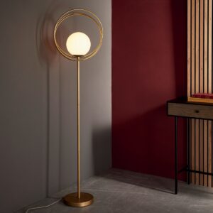 Modern Hoop Floor Lamp In Brushed Gold With Gloss Opal Glass